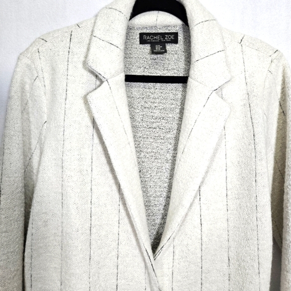Rachel Zoe Women's Ivory Pinstriped Wool-Blend Coat Jacket Size Medium - Picture 4 of 10